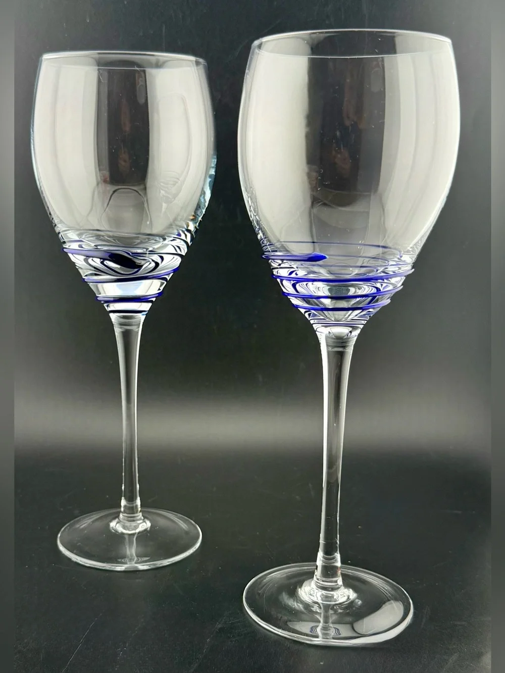2 Pier 1 P1C44 blue swirl wine glasses. 10oz